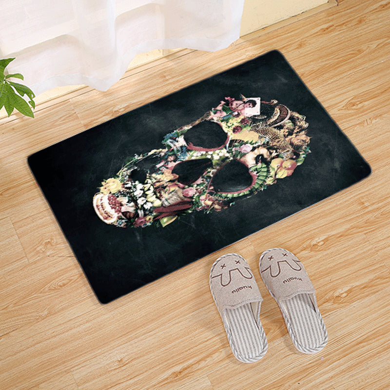 Halloween Flannel Floor Mat Non-Slip Bathroom Door Rug Skull Design