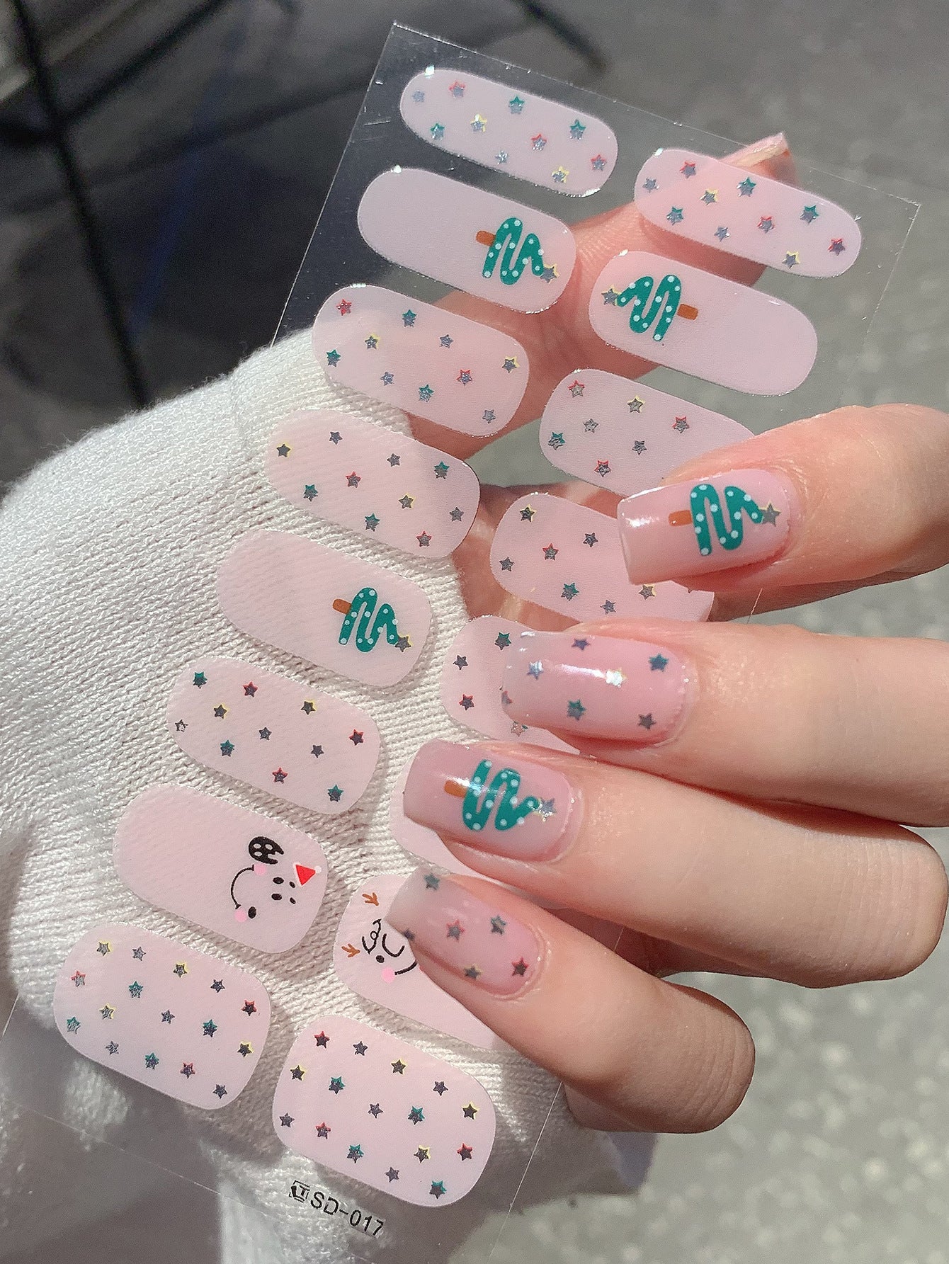 Christmas Nail Stickers Set - Holiday Checkerboard Star Candy Designs for Manicure