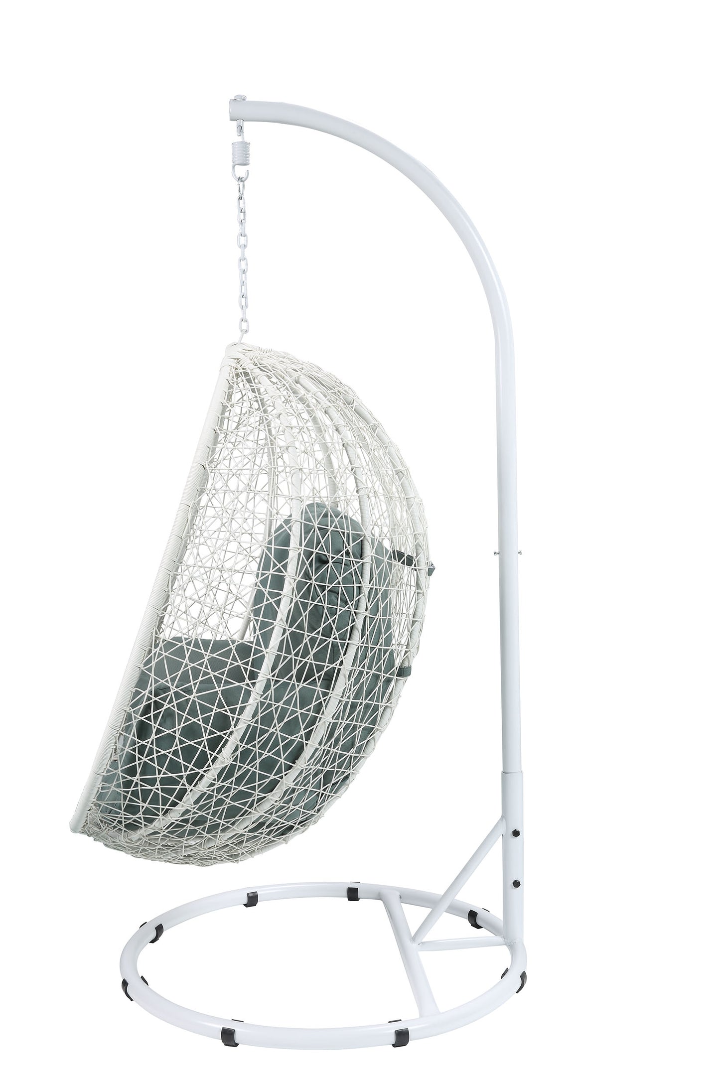 Simona Green Fabric & White Wicker Hanging Chair with Stand