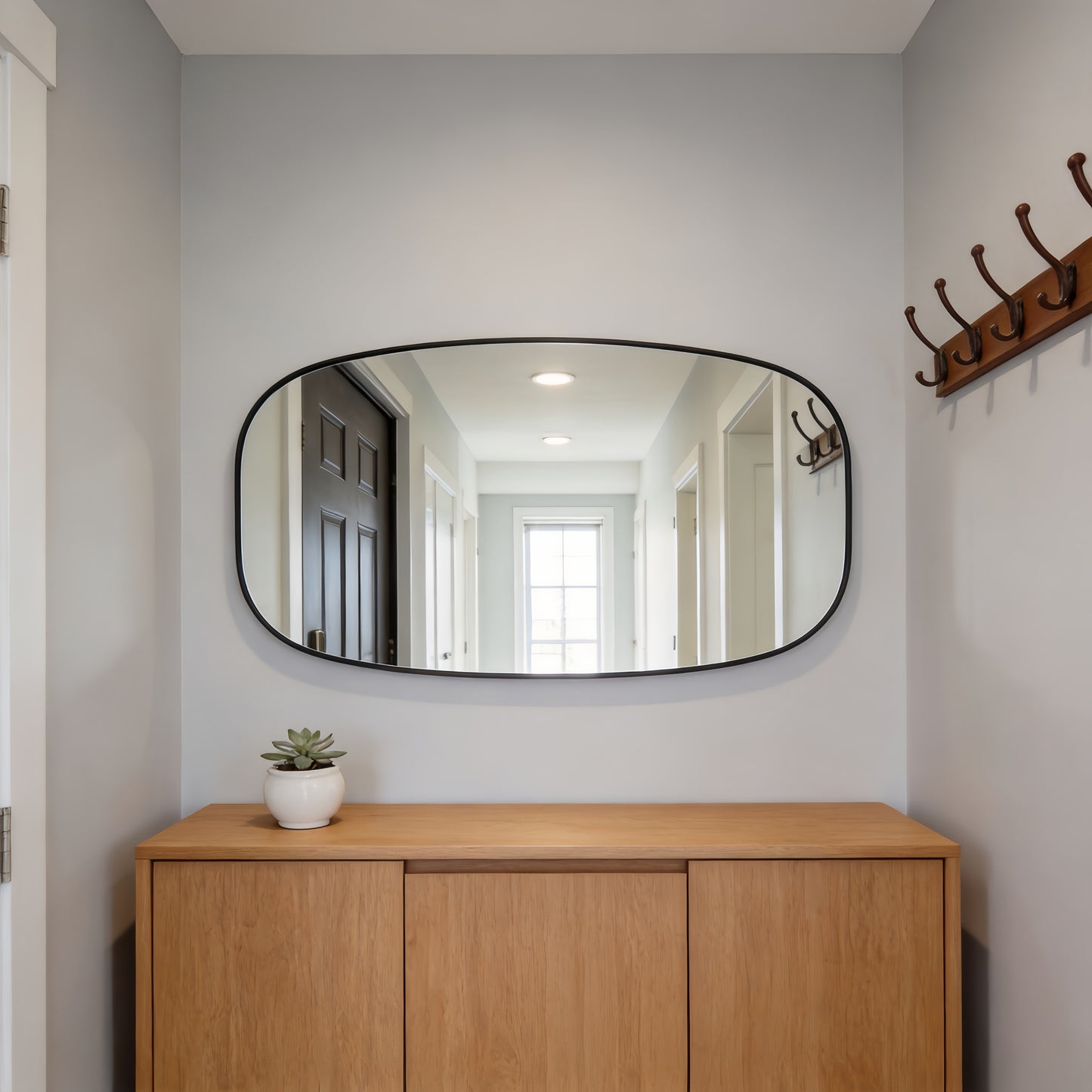 30x48 Inch Black Metal Framed Oval Bathroom Mirror
