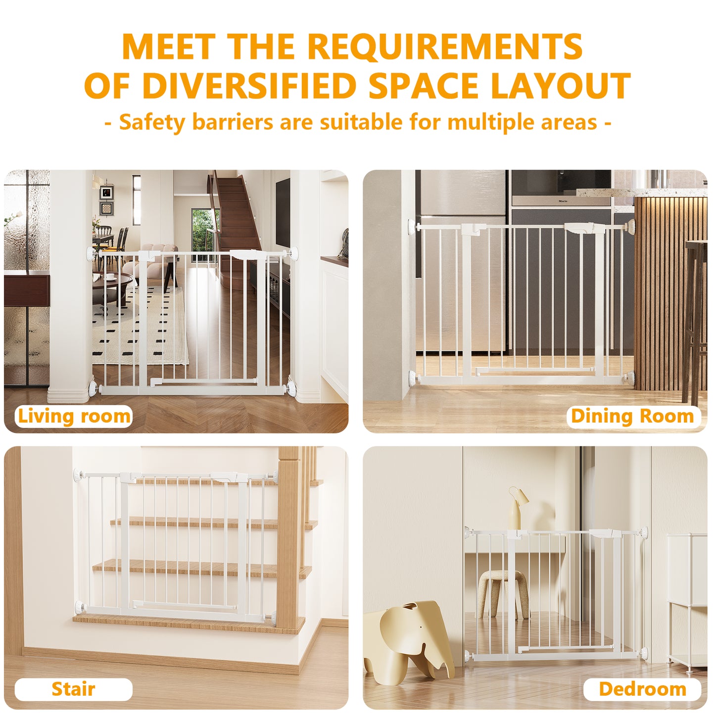 Wide Baby Gate 29.5-45.3" with Walk-Through Design - White