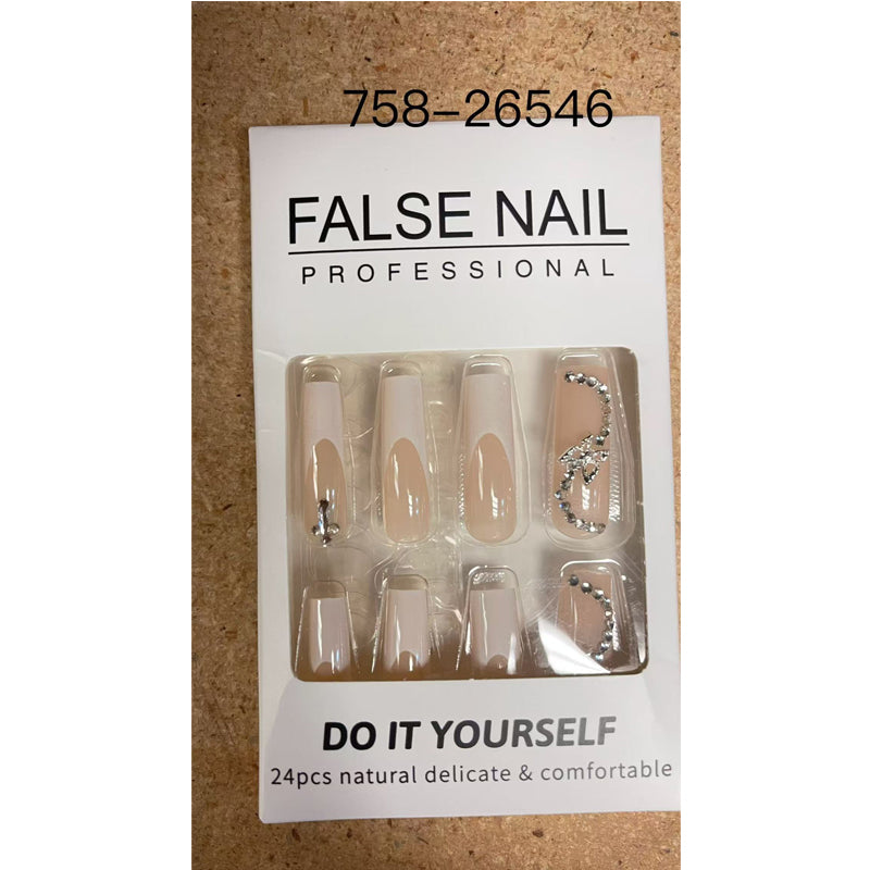 24 PCS Floral Butterfly Press-On Nails - Long Square Fake Nails - Pink