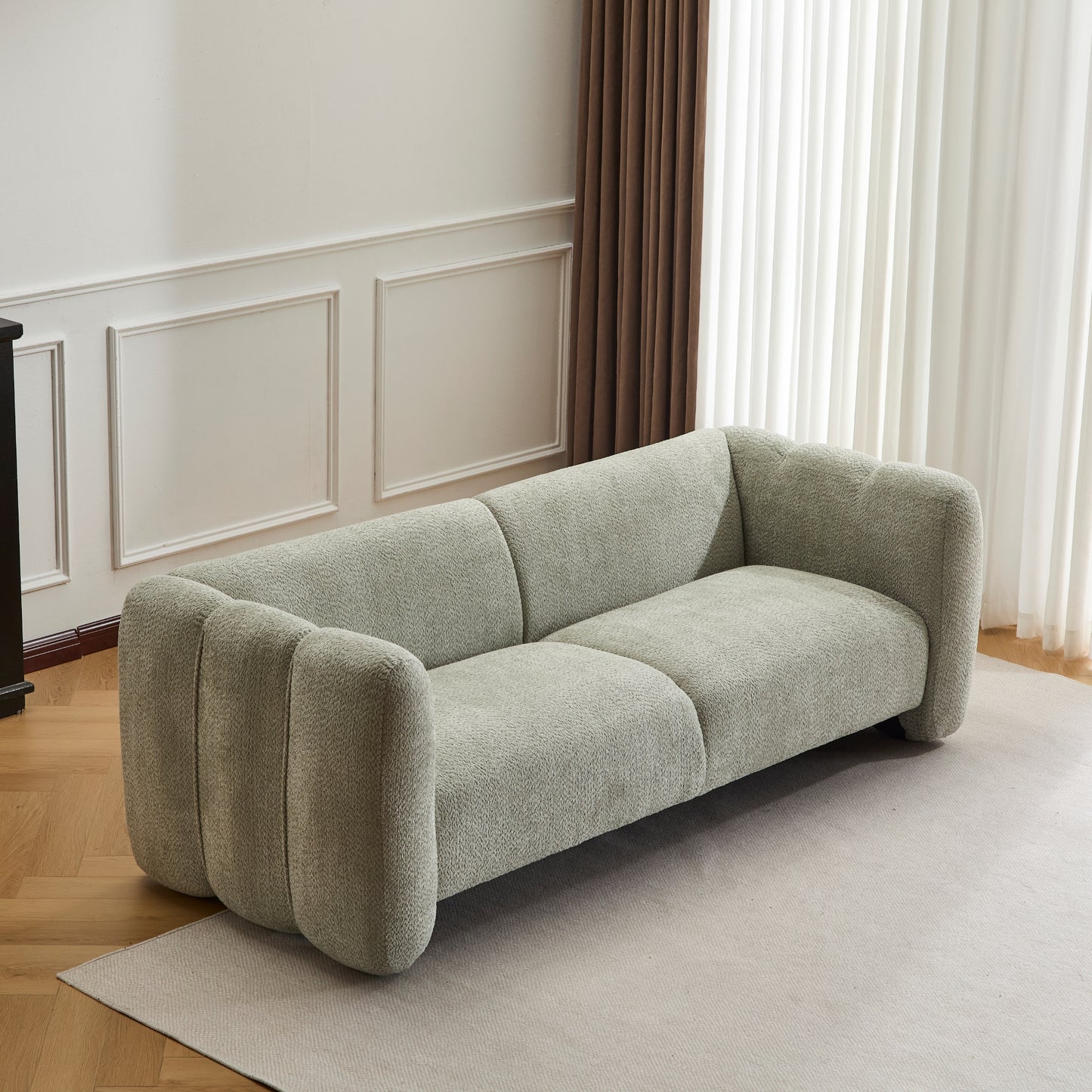 83" Light Green 3-Seater Sofa with Wave Design