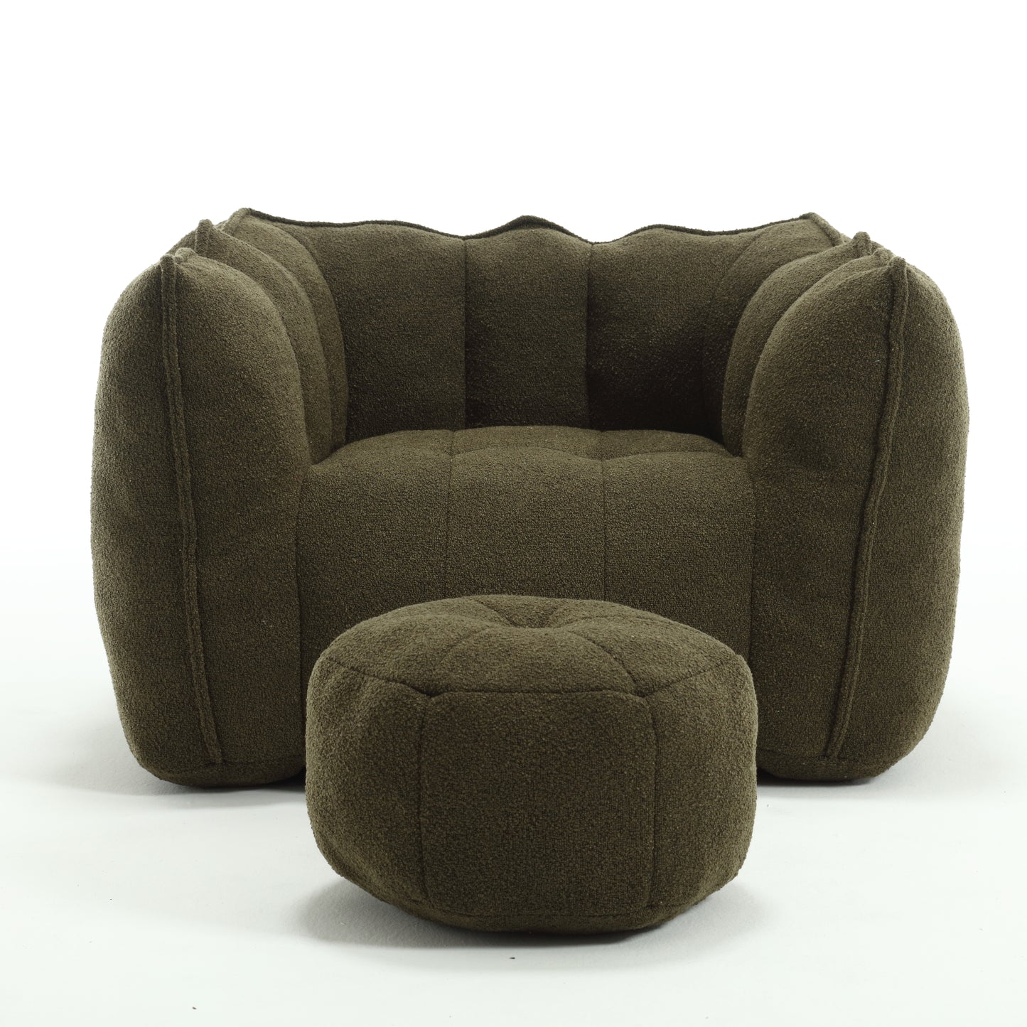 Soft Olive Green Bean Bag Chair with Foam Filler for Adults