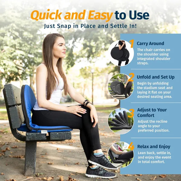 Waterproof Reclining Stadium Seat - 6-Position Comfort, Royal Blue