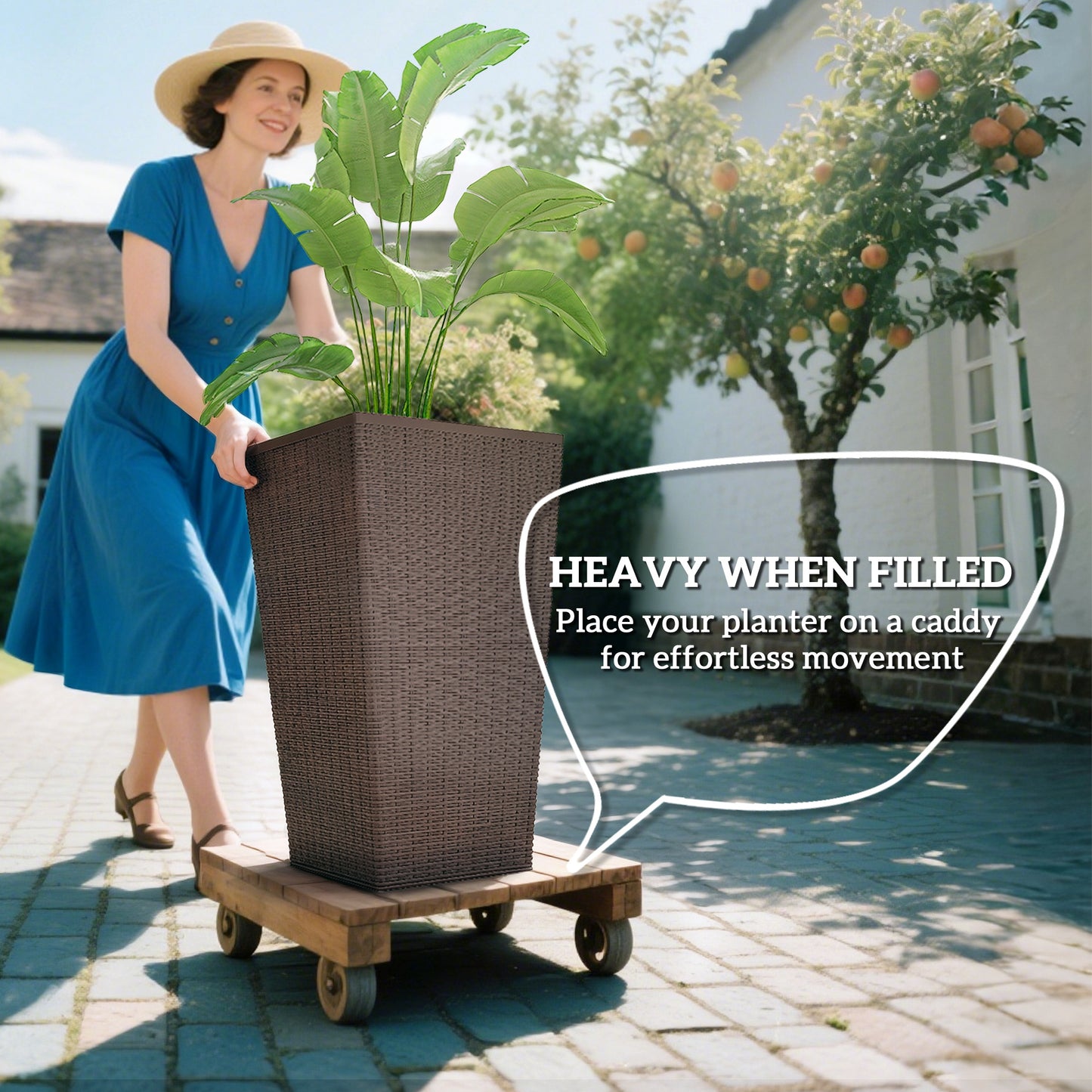 Set of 3 Tall Outdoor and Indoor Plant Pots with Drainage Holes - 24 Inch Brown
