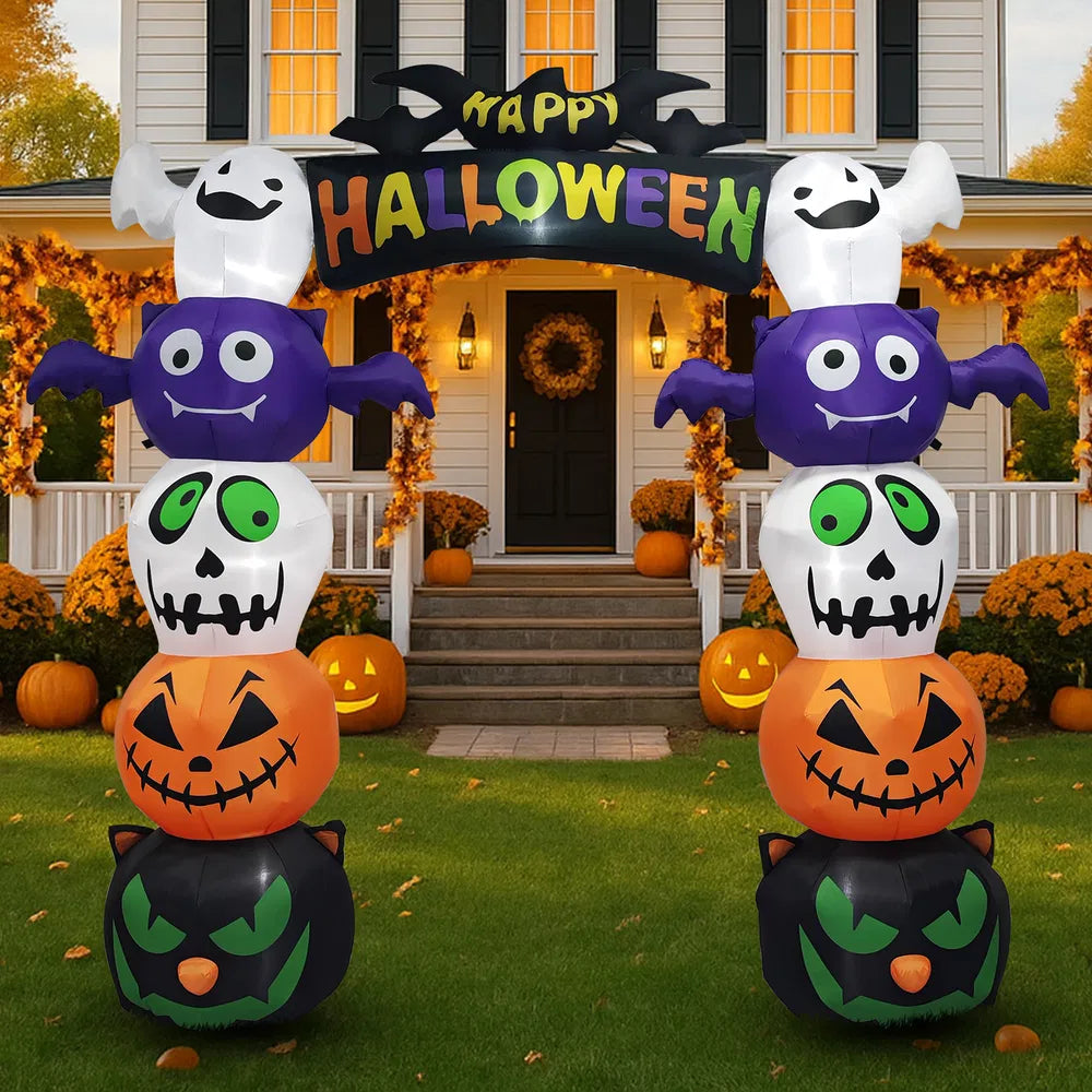 8.2FT Inflatable Pumpkin Archway with LED Lights for Halloween Decor