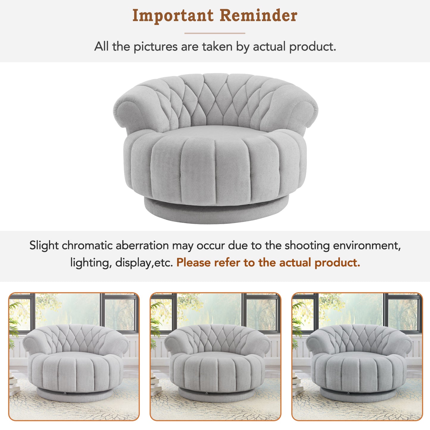 Grey 360° Swivel Accent Chair - Chenille Barrel Club Chair