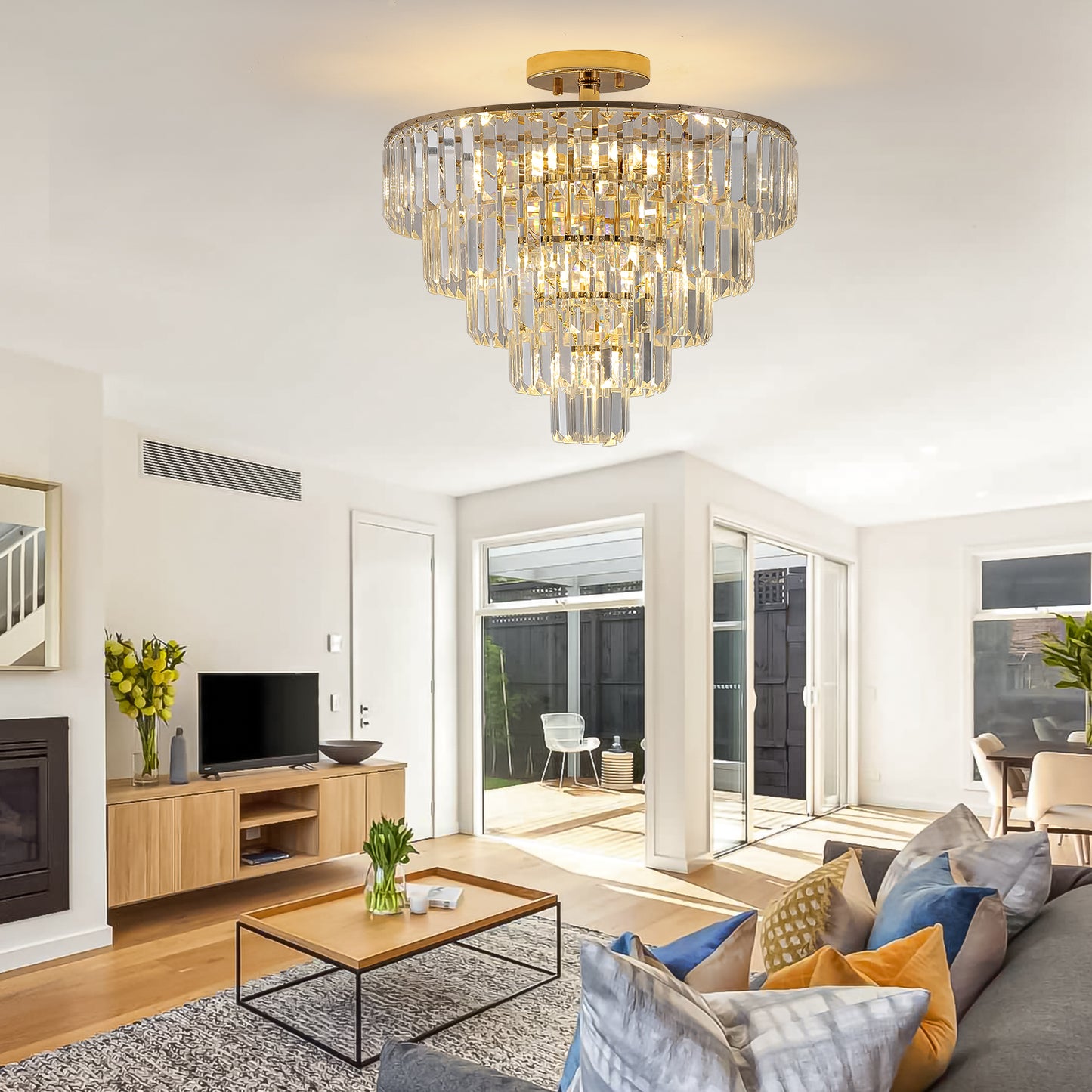 Elegant 5-Tier Gold Crystal Chandelier - Contemporary Ceiling Light Fixture