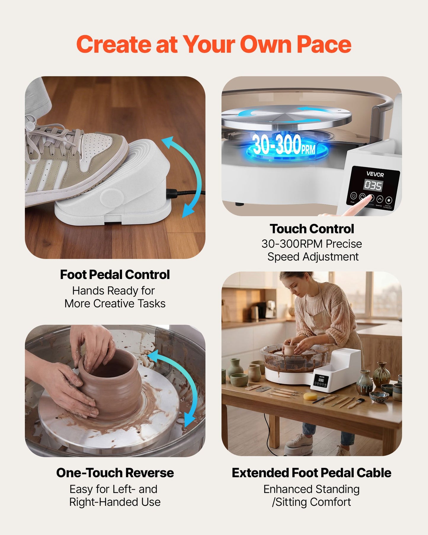 Electric Pottery Wheel for Beginners 11 & 14 Inch Turntables 450W with Foot Pedal