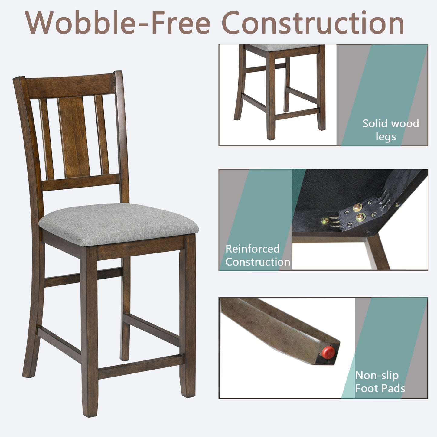 Walnut Wooden Counter Height Dining Chairs Set of 4 with Padded Seats
