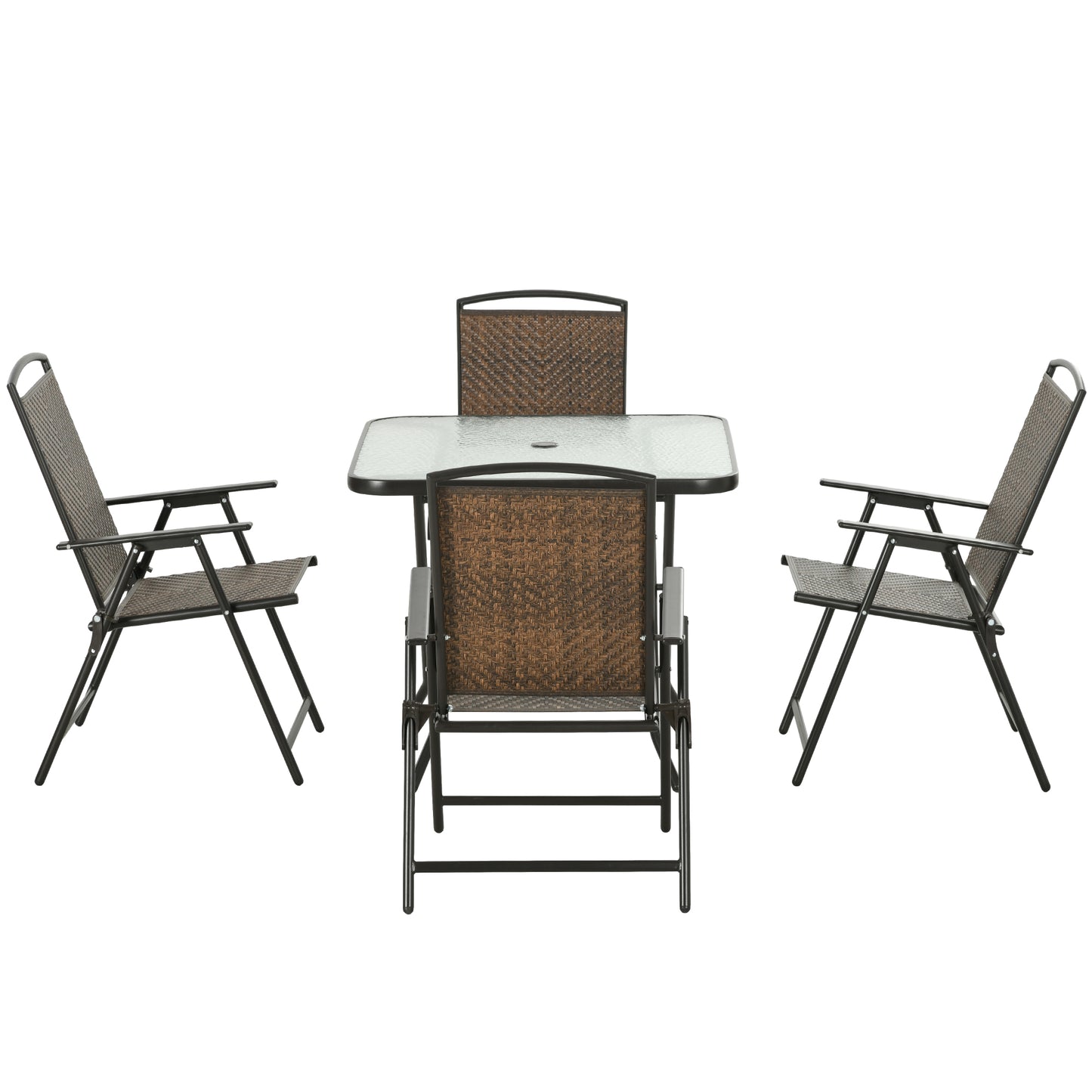 5-Piece Outdoor Dining Table Set with Umbrella Hole - Dark Brown