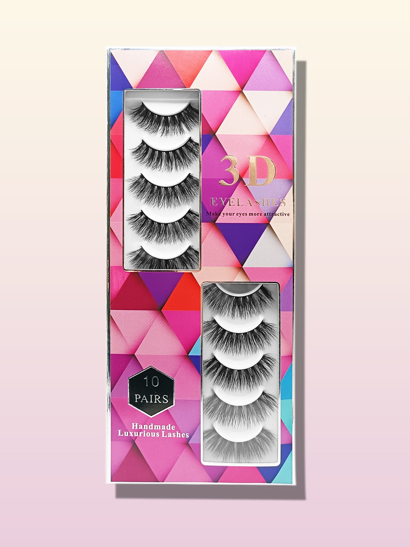 3D Premium Faux Mink False Eyelashes - Voluminous Cluster Style, 10 Pairs