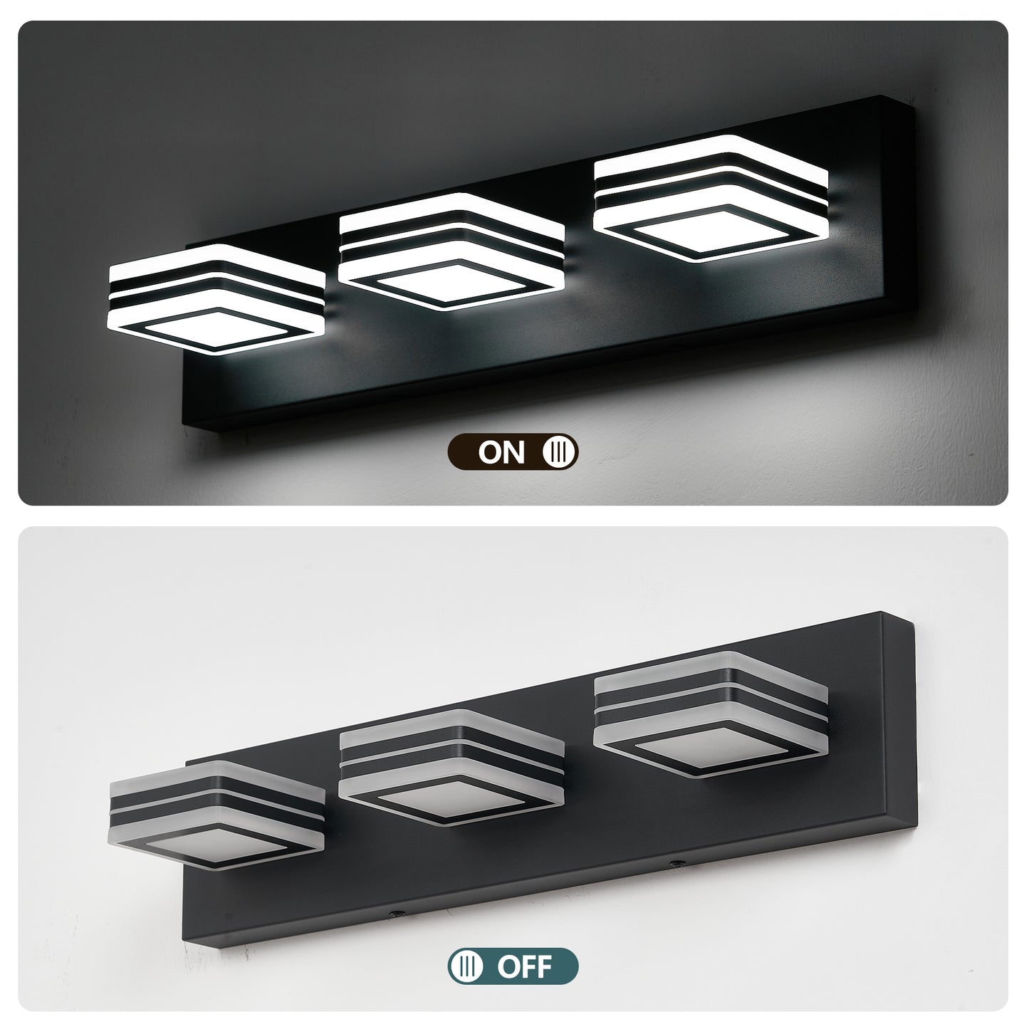 Matte Black LED Vanity Light Fixtures 3-Light Wall Sconce for Bathroom