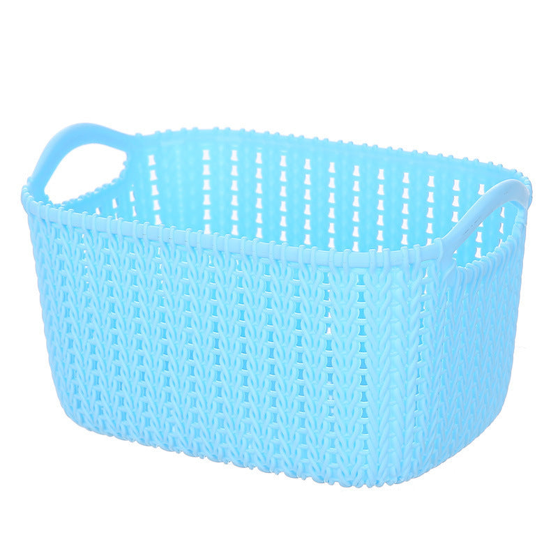 Sky Blue Rattan Storage Basket - Multi-Use Woven Bin for Home Organization