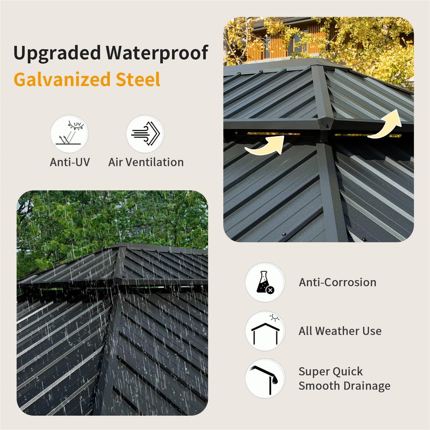 12 X 14 Hardtop Gazebo, Aluminum Metal Gazebo With Galvanized Steel