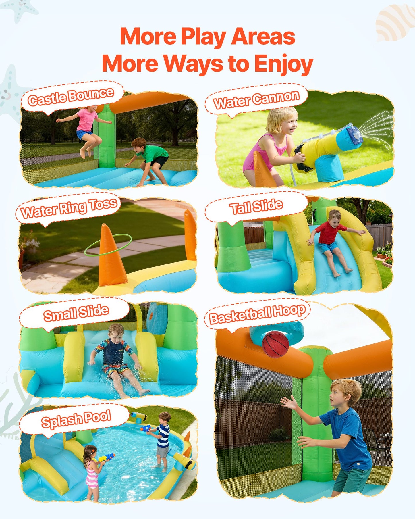 Inflatable Water Slide & Bouncer Castle for Kids - 12.5x13.1ft with Pool & Basketball Hoop