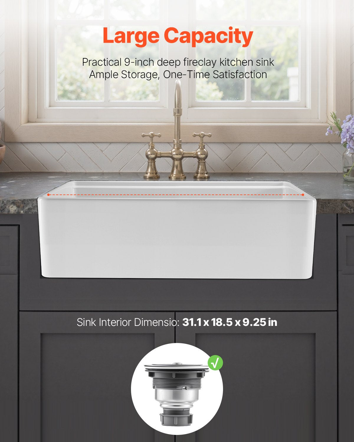 32.5" Farmhouse Undermount Kitchen Sink - White Fireclay Basin