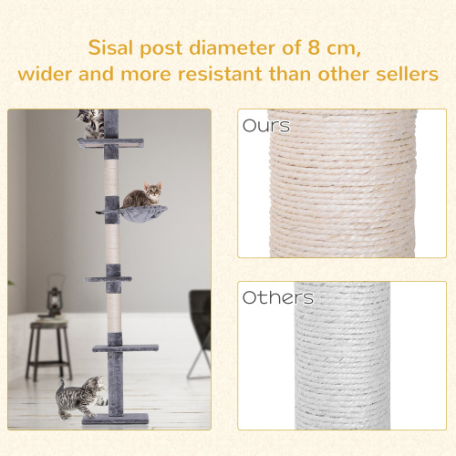 9 Foot Adjustable Floor-to-Ceiling Cat Tree in Grey & White