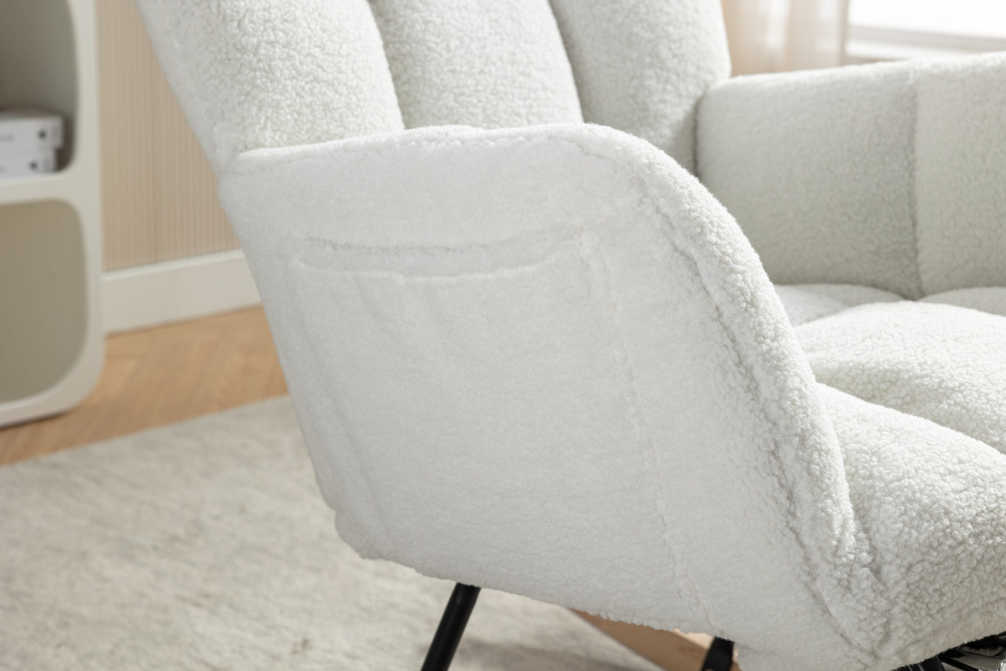 Teddy Fabric Nursery Rocking Chair with Adjustable Footstool - Ivory