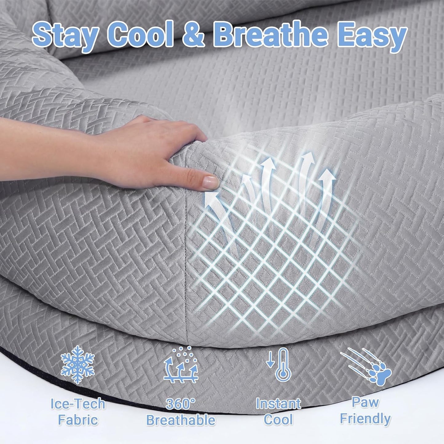Cooling Dog Bed for Adults & Pets - Breathable Washable Lounger 72x41x12 Inches - Glacier Grey