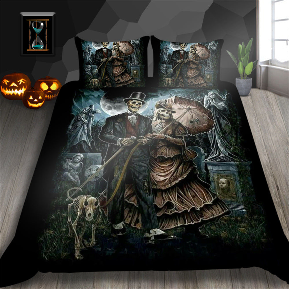 3D Printed Skull Bedding Set - Three-Piece Home Textile Decor, US Full 200x230cm
