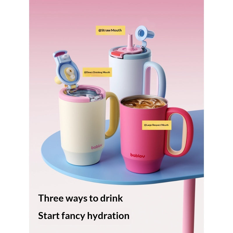 Insulated Drinkware Set with Handle and Straw - 680ML Dual-Use Cups for Outdoor Use