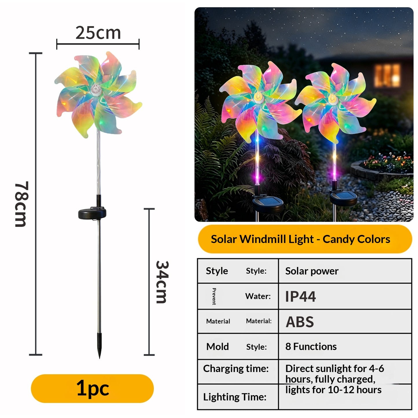 LED Solar Windmill Light for Garden & Home Decor, IP44 Waterproof