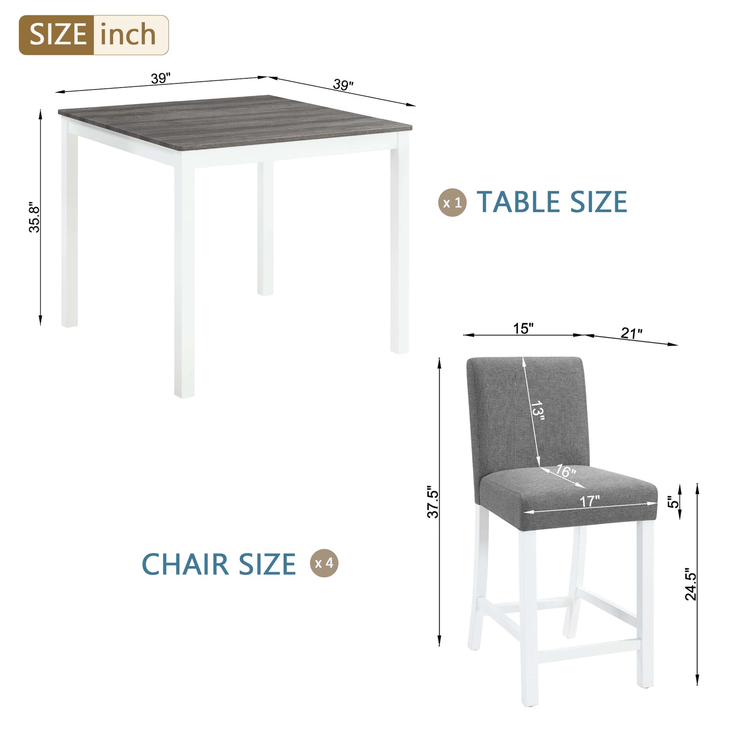 5-Piece Grey & White Counter Height Dining Table Set