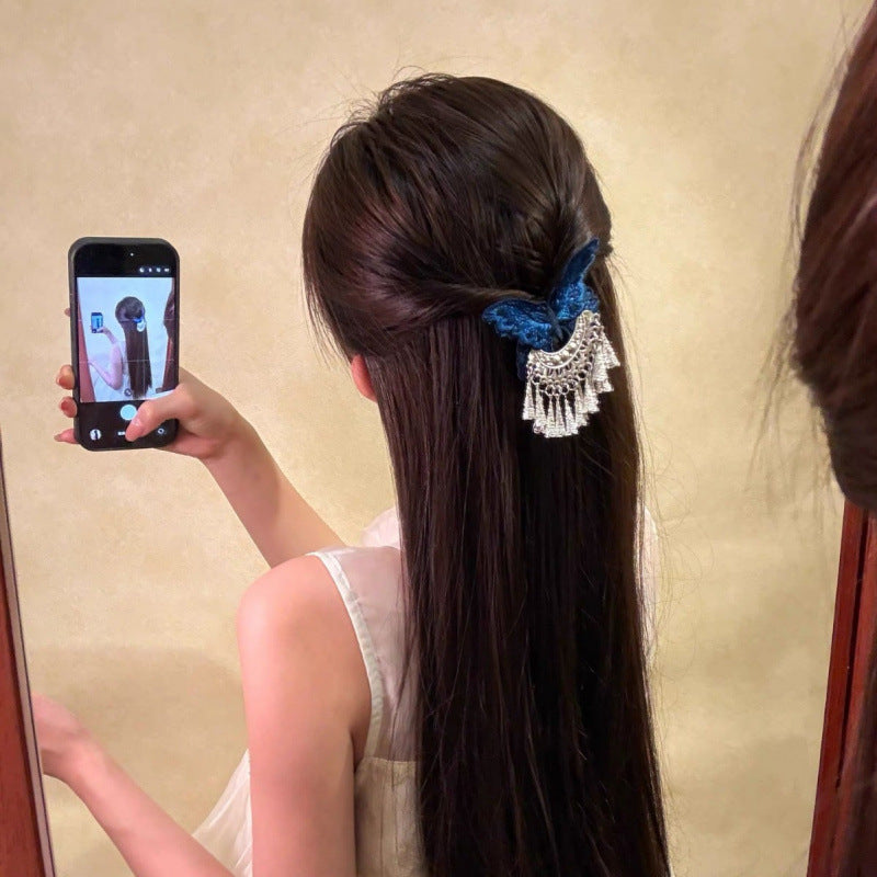 Butterfly-Embroidered Tassel Hair Clip - Alligator Clip