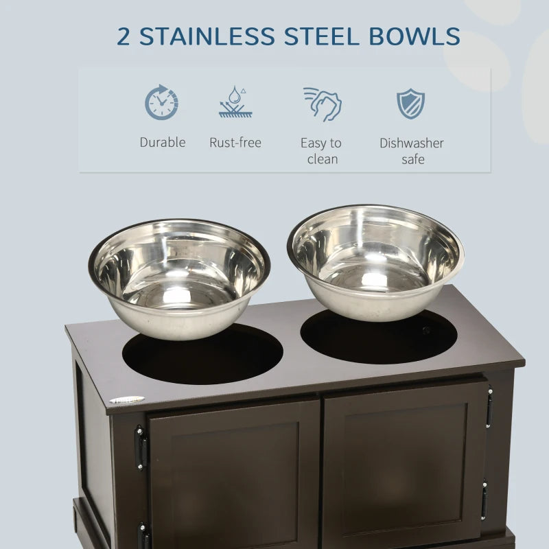 Elevated Dog Feeder with Storage and Stainless Steel Bowls - Large Dogs Coffee
