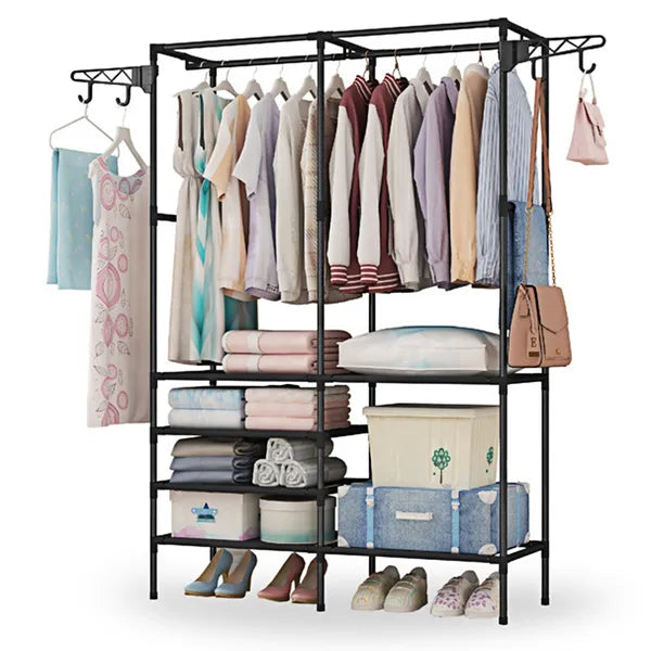 Metal Garment Rack Shoe Clothing Organizer Shelves Freestanding