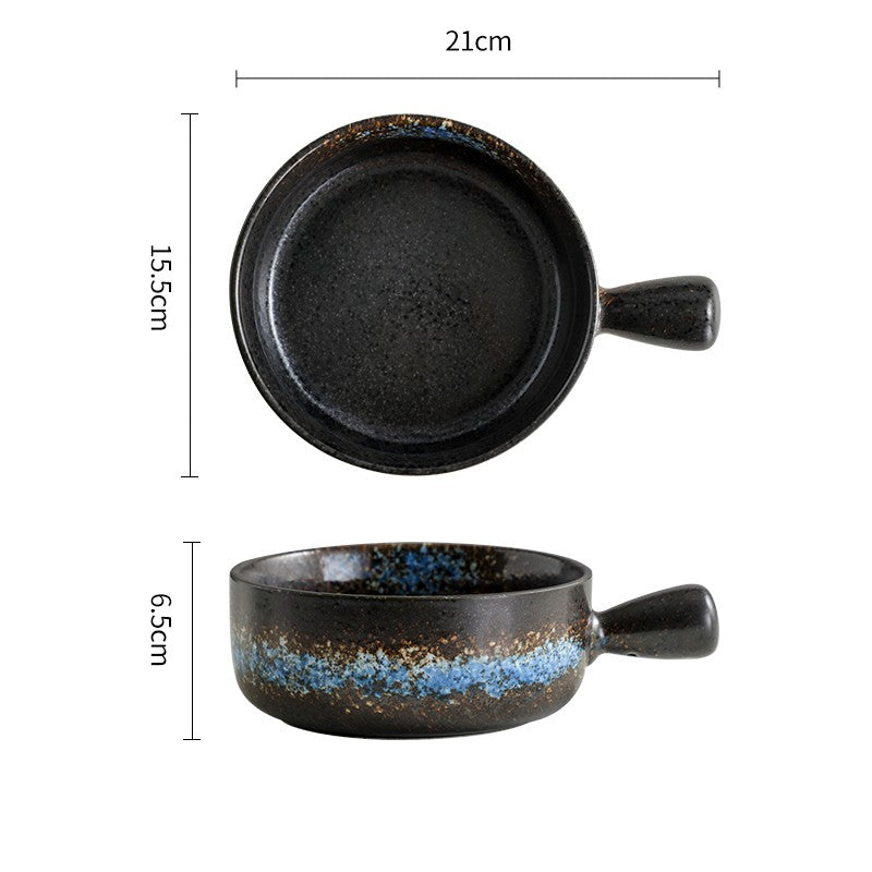 Japanese Style Ceramic Noodle Bowl with Lid and Handle – 6-Inch Porcelain Kitchenware