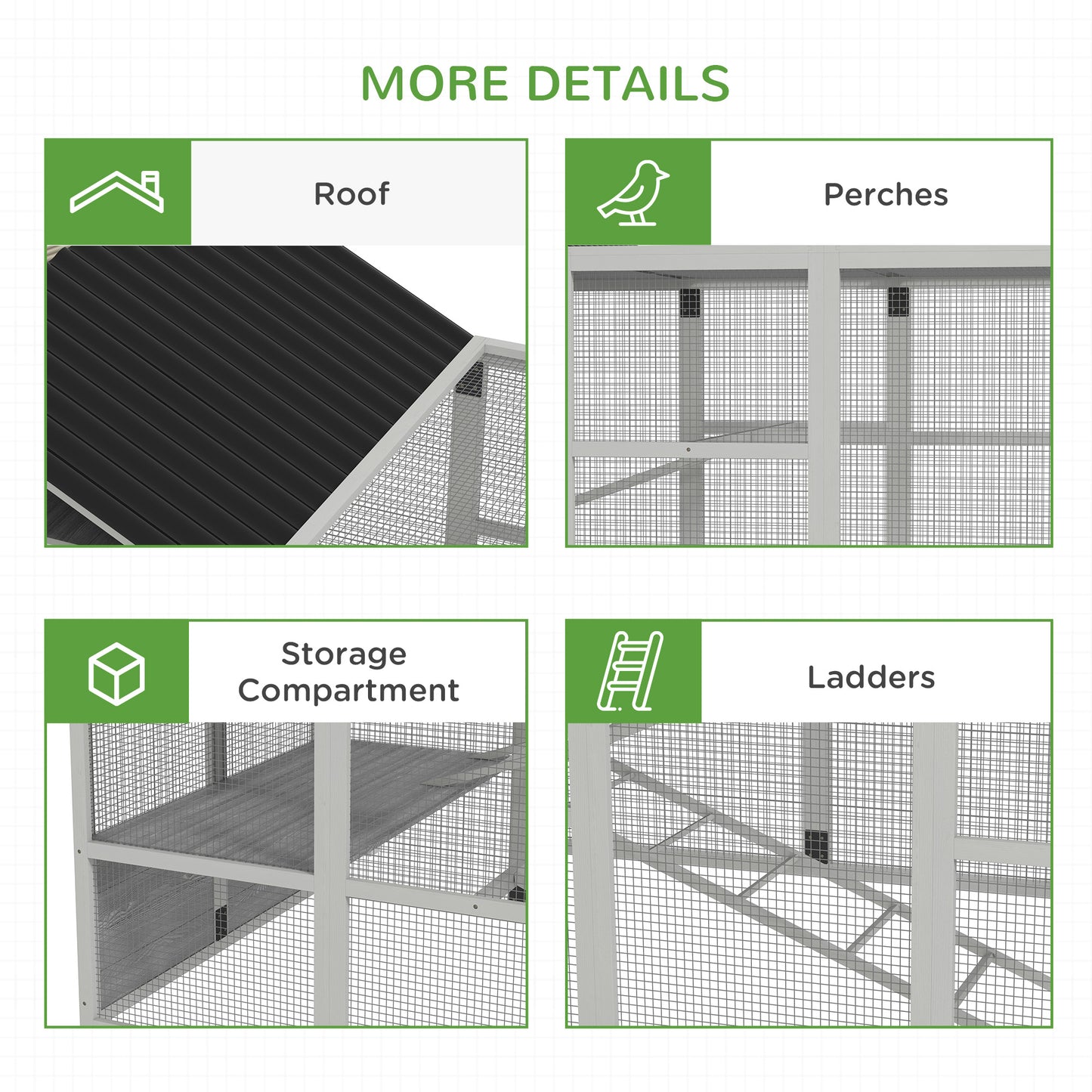 Wooden Chicken Coop Run for 6-10 Chickens with Storage and Perches - Gray, 141.75 x 48 x 61 inches