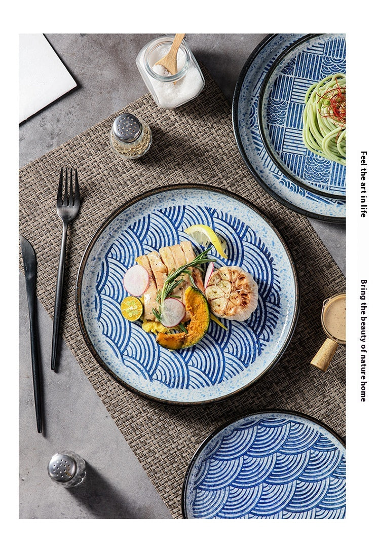 Japanese Style Ceramic Round Dinner Plate - Large Porcelain Tableware