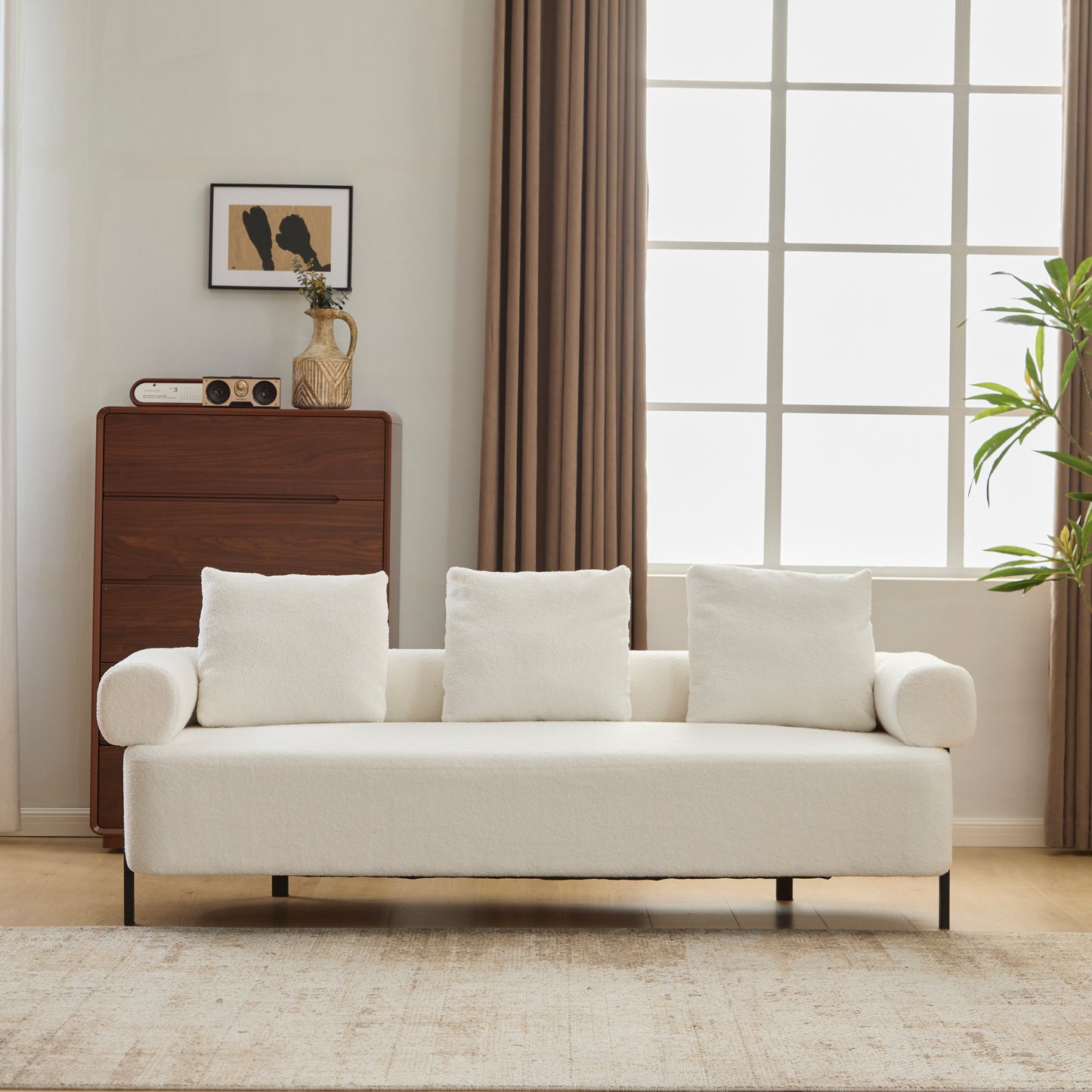 78 Modern 3-Seater Beige Upholstered Sofa, Oversized Comfy Couch With