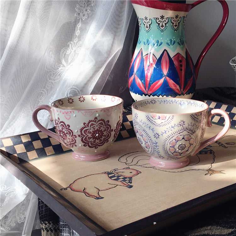 Large Capacity Ceramic Breakfast Mug for Milk and Oatmeal - Vintage Style, 400-450ml
