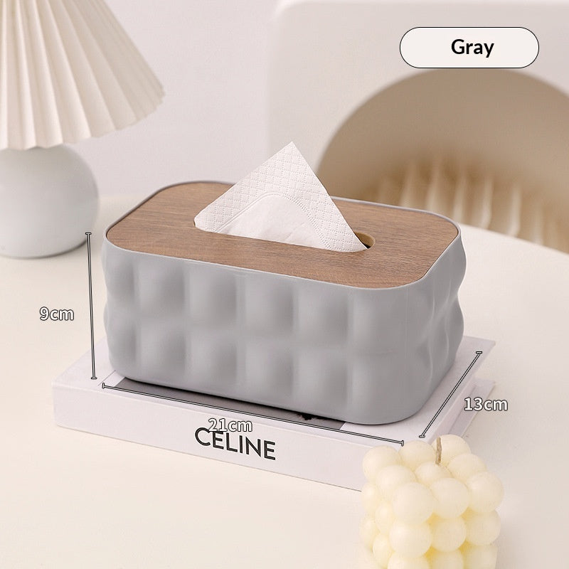 Wooden Lid Tissue Box - Bathroom Storage Organizer, Waterproof Plastic Desktop
