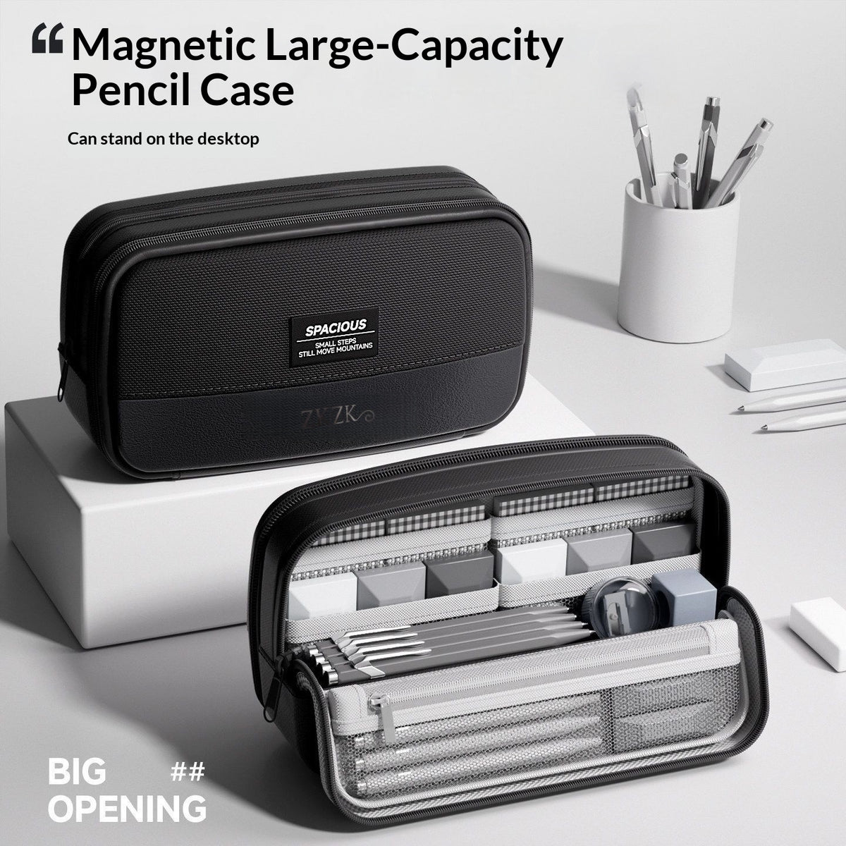 Large Capacity Magnetic Pencil Case Unisex Storage Bag Office & School Supply