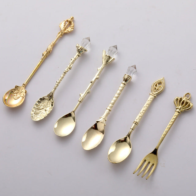 European Copper Fruit Fork Set - Retro Floral Dinnerware, 6 Pieces