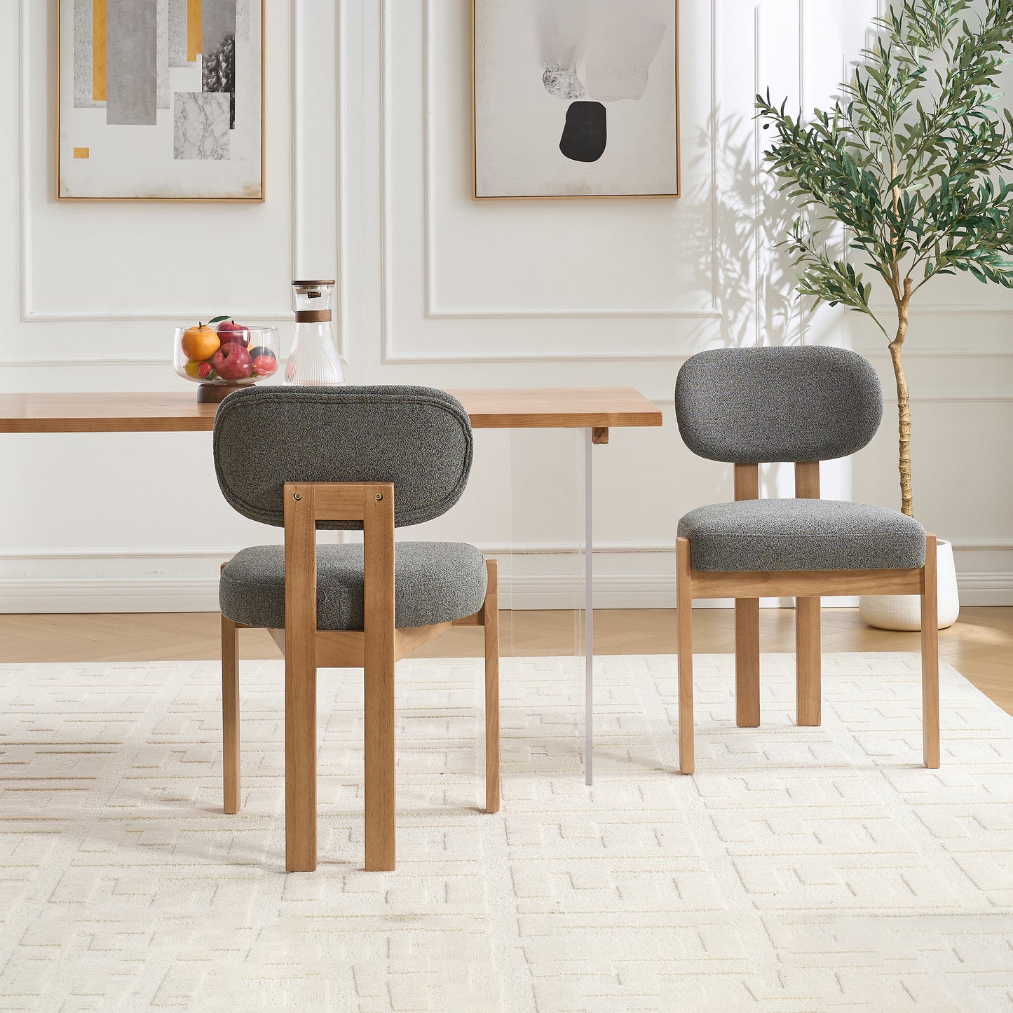 Set of 2 Modern Fabric Upholstered Dining Chairs - Grey
