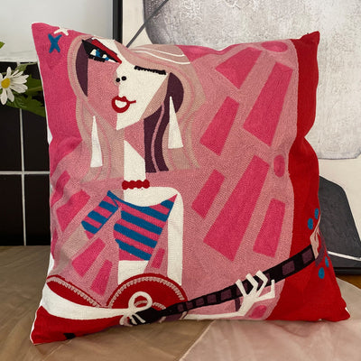 Decorative Embroidered Cushion Cover Abstract Picasso Style 45x45 cm
