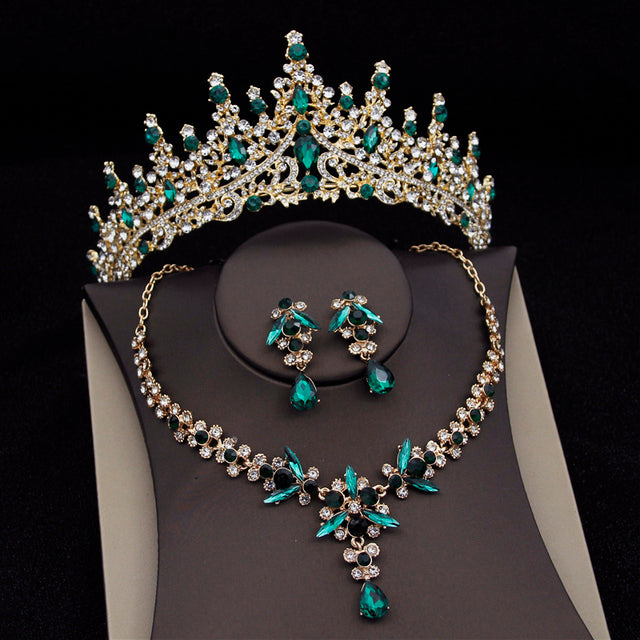 Luxury Bridal Jewelry Set with Tiara Crown Necklace and Earrings - Multiple Colors