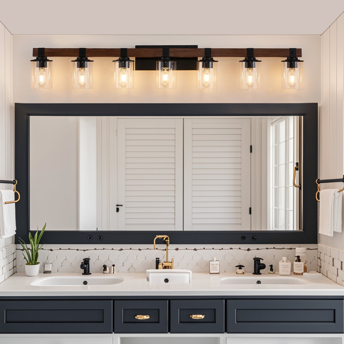 50in Rustic 7-Light Bathroom Vanity Wall Sconce - Farmhouse Industrial Lighting