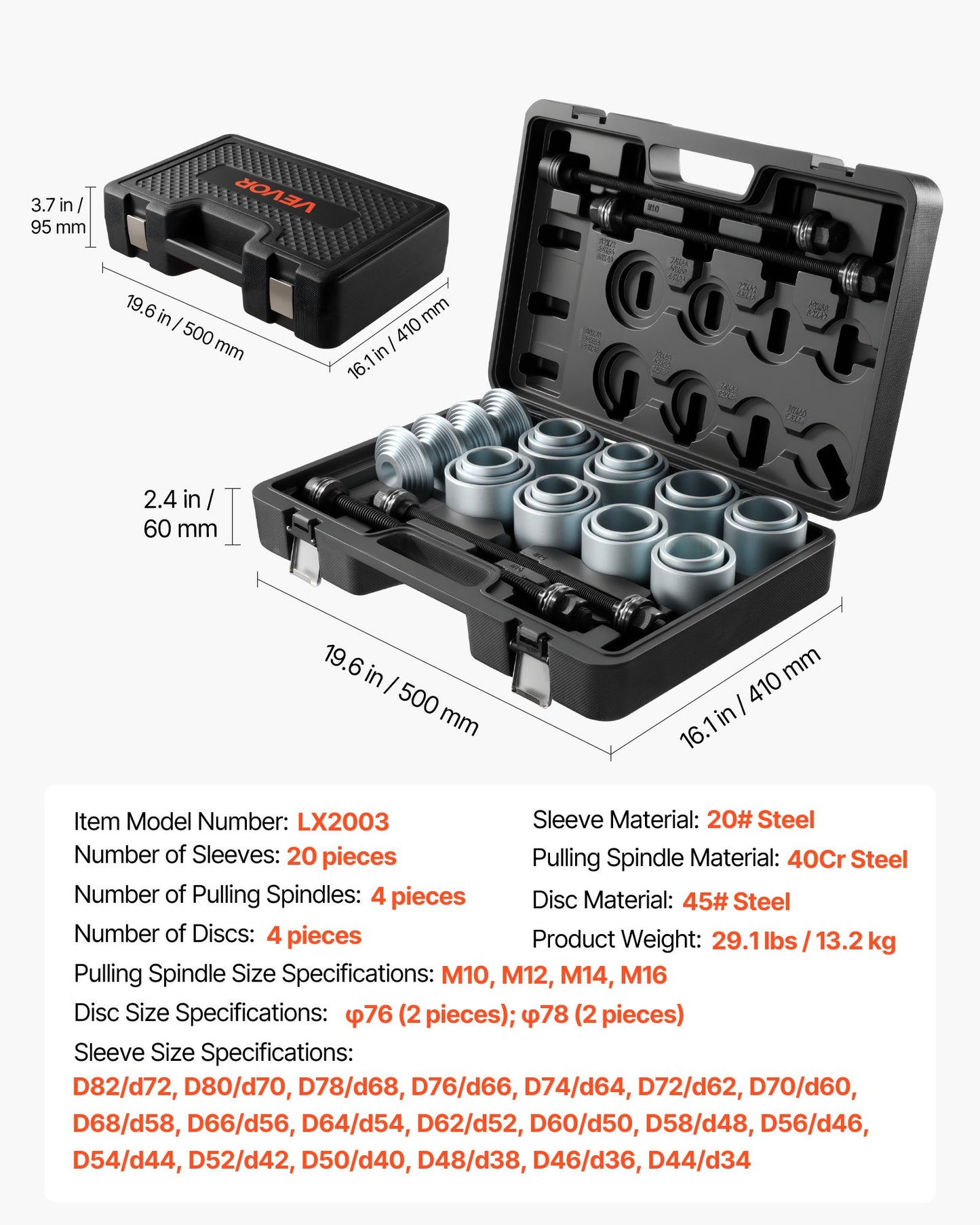 Pull and Press Sleeve Kit - 28 PCS Steel Bush Removal & Installation Tools