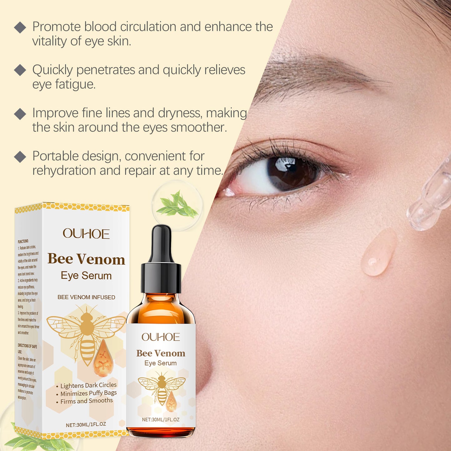 Bee Venom Eye Serum - Collagen & Tea Tree Oil for Puffy Eyes & Firming