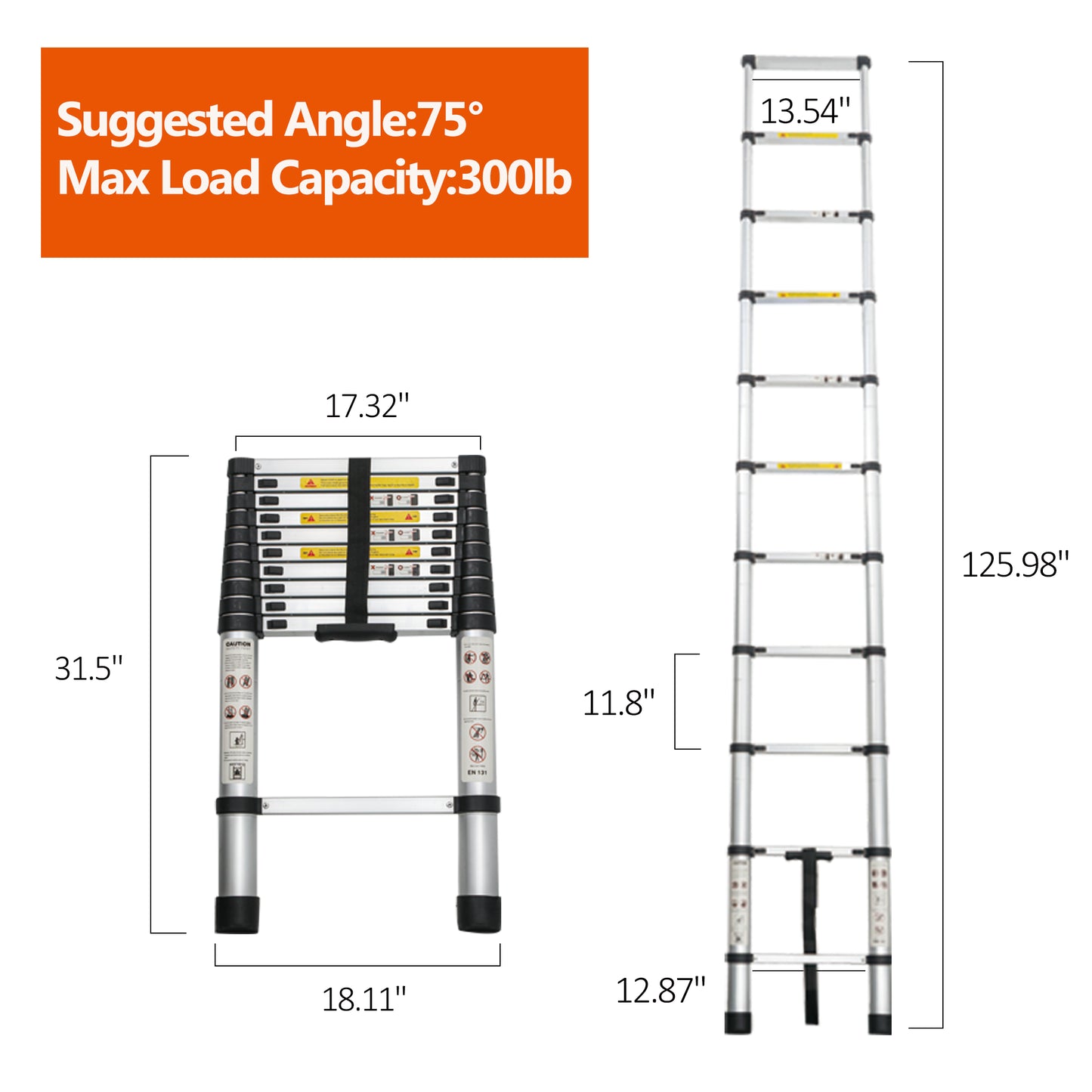 10.5FT Aluminum Telescoping Extension Ladder - Heavy Duty Portable Folding Tool