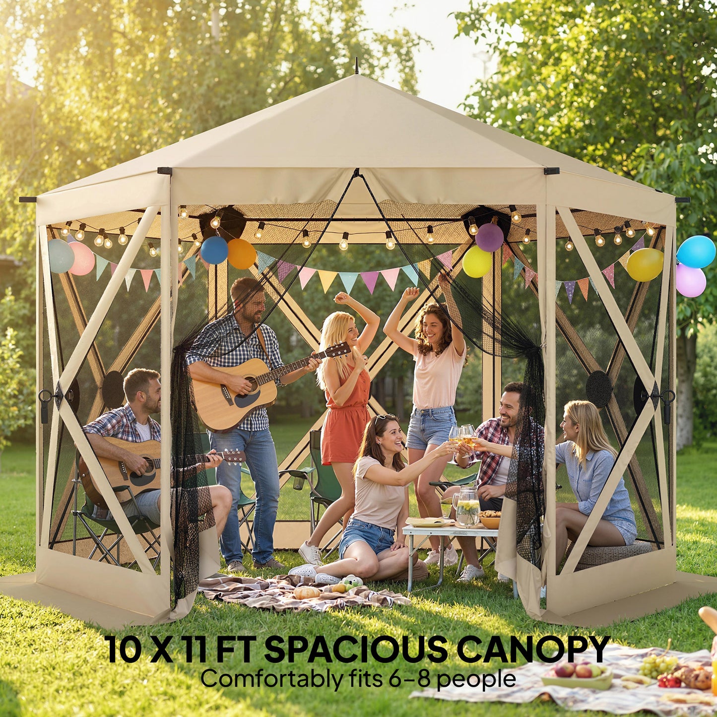 10x11 ft Pop Up Gazebo Screen Tent with Carry Bag - Beige
