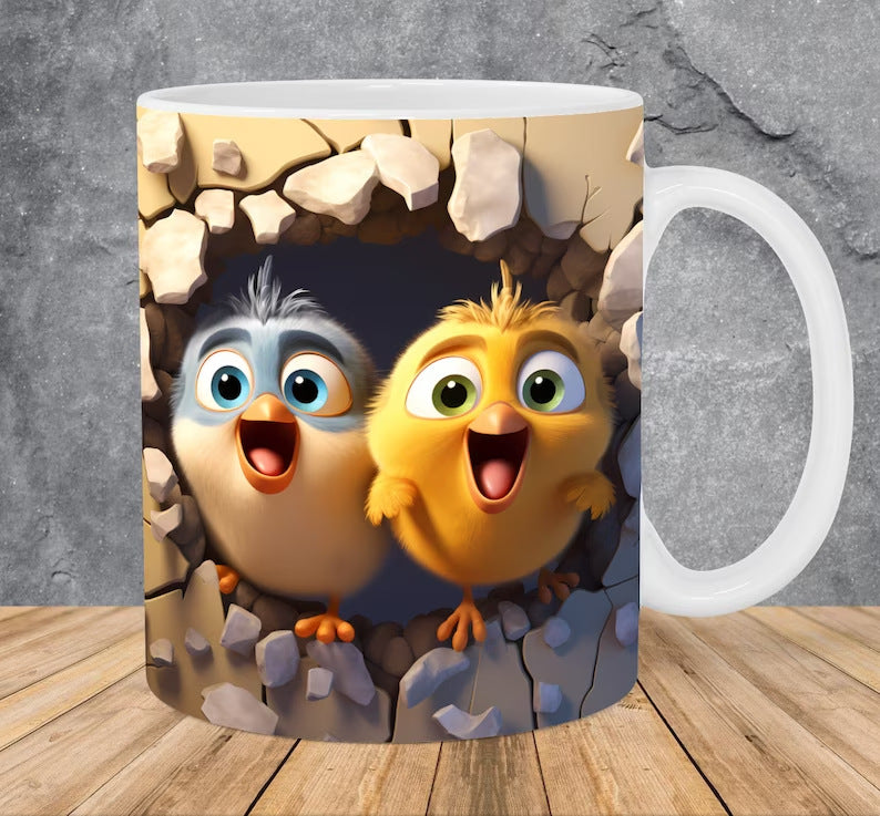 Ceramic Coffee Mug with Bird Design - 301-400ml, Modern Home Drinkware