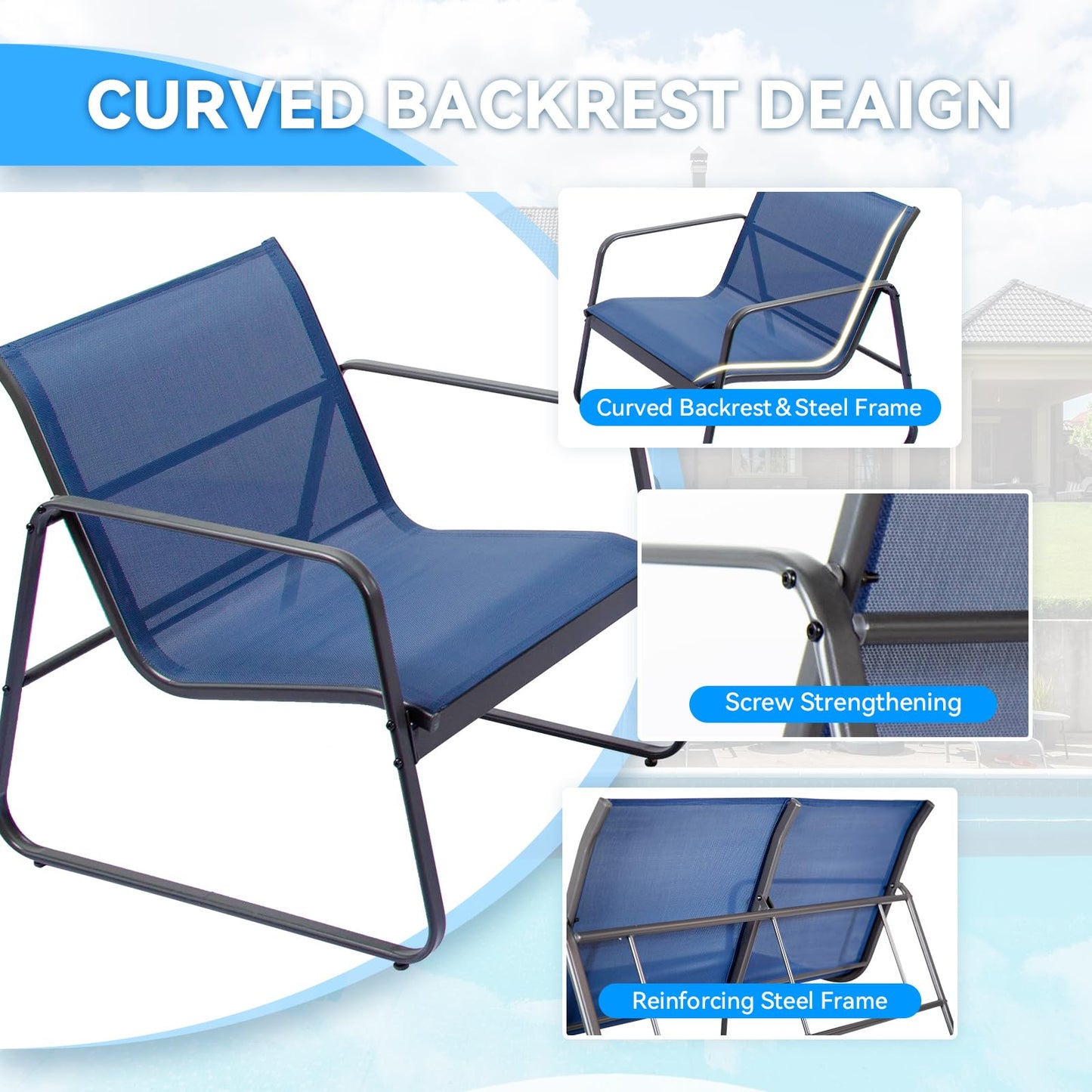 Outdoor Courtyard Furniture Set with Table - 4 Black Chairs